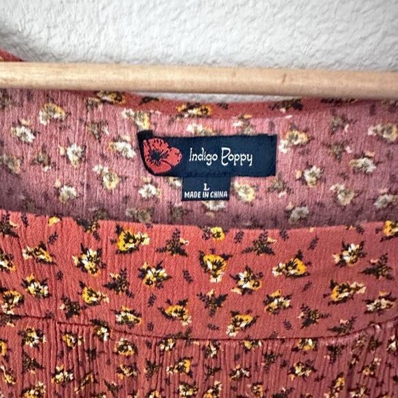 INDIGO POPPY x ANTHROPOLOGIE | Terra Cotta Floral Boho Blouse Wide Slv. | Large - Picture 3 of 7